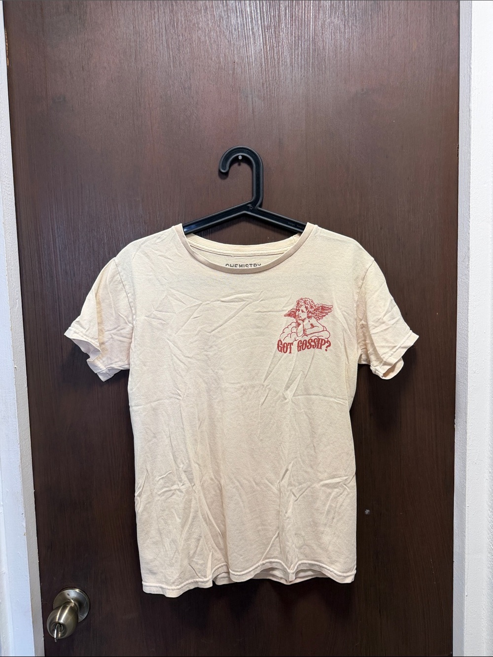 Chemistry Cream Short Sleeve Tee with Red Angel Graphic